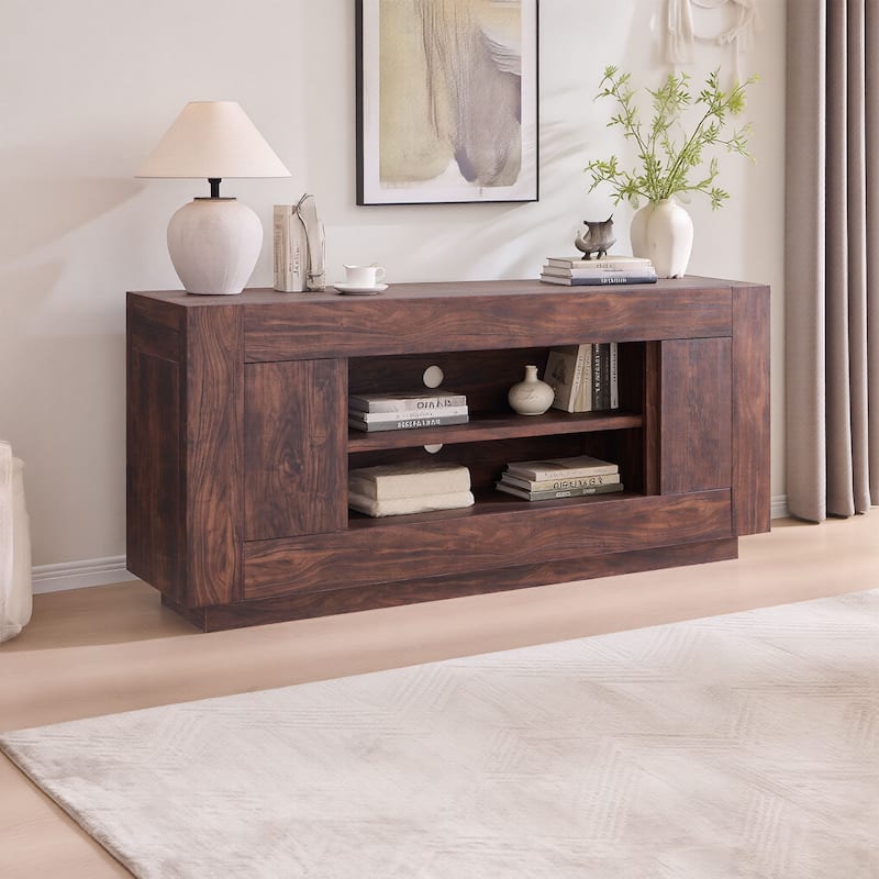 Modern TV Stand, Entertainment Center for TVs Up to 80", Thick Wood