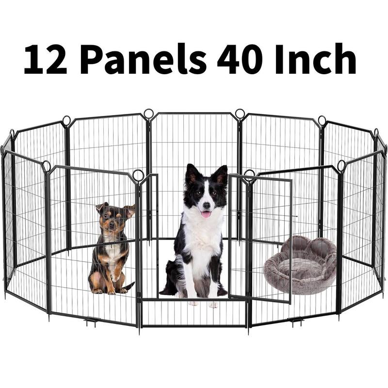 12 Panels 40 Inch Portable Dog Playpen and Pet Fence Indoor and Outdoor - 12 Pcs - Black