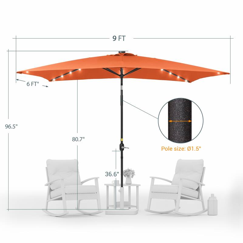 LIVOOSUN 6x9Ft LED Patio Umbrella Weather Resistant Table Umbrella