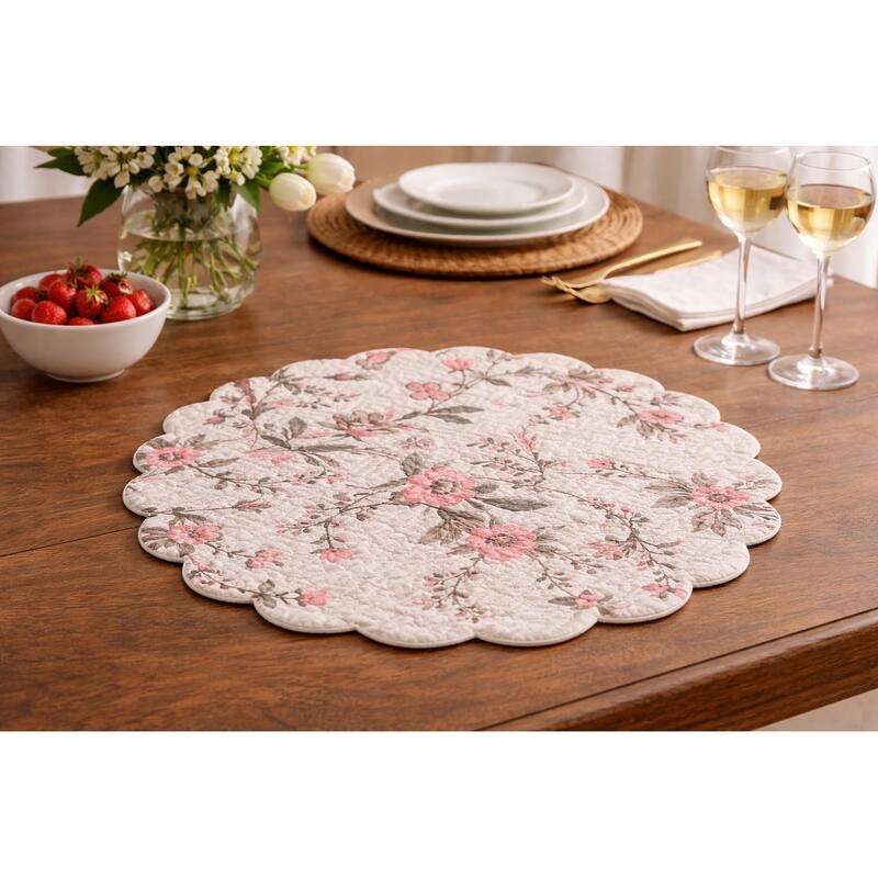 Blair Garden Cotton Quilted Round Reversible Placemat Set of 6 - Set of 6