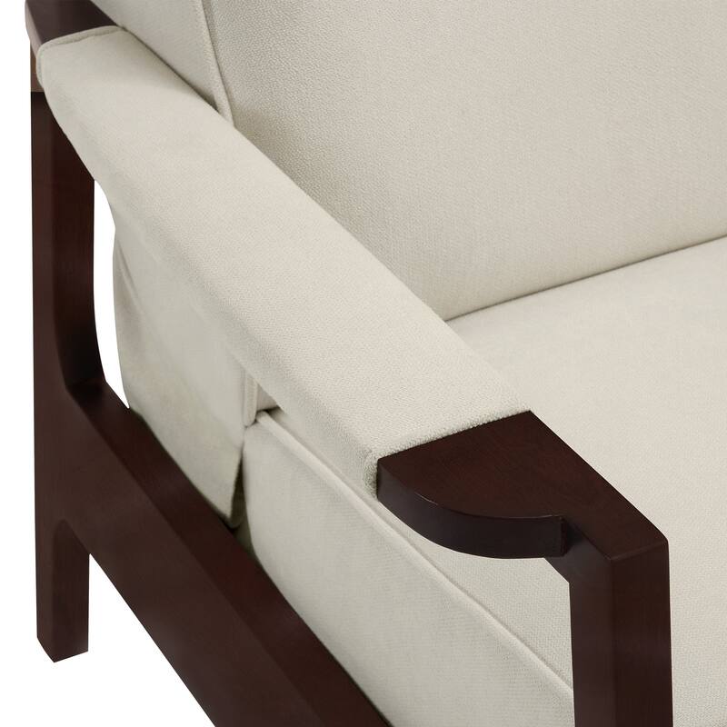 MCombo Fabric Pushback Recliner Chair with Wooden Armrests, Upholstered Single Sofa Accent Chair