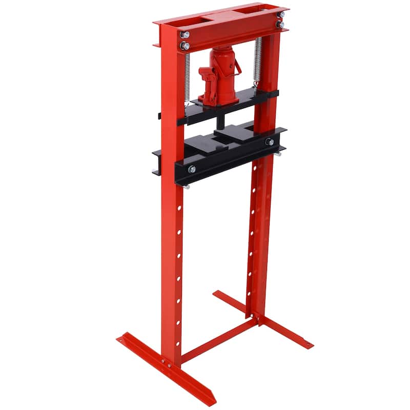 Hydraulic Shop Press ,12-Ton Capacity , Floor Mount ,with Press Plates, H-Frame Garage Floor Press, Adjustable Working Height