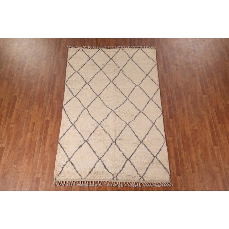 All-Over Trellis Moroccan Area Rug Handmade Wool Carpet - 5'10" x 9'0"