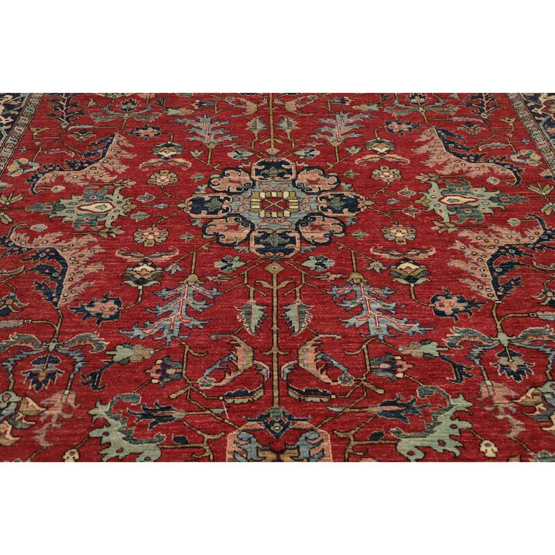 Hand Knotted Oriental 100% Wool Carpet Traditional All-Over Red Ziegler Area Rug - 11' 6'' X 9' 0''