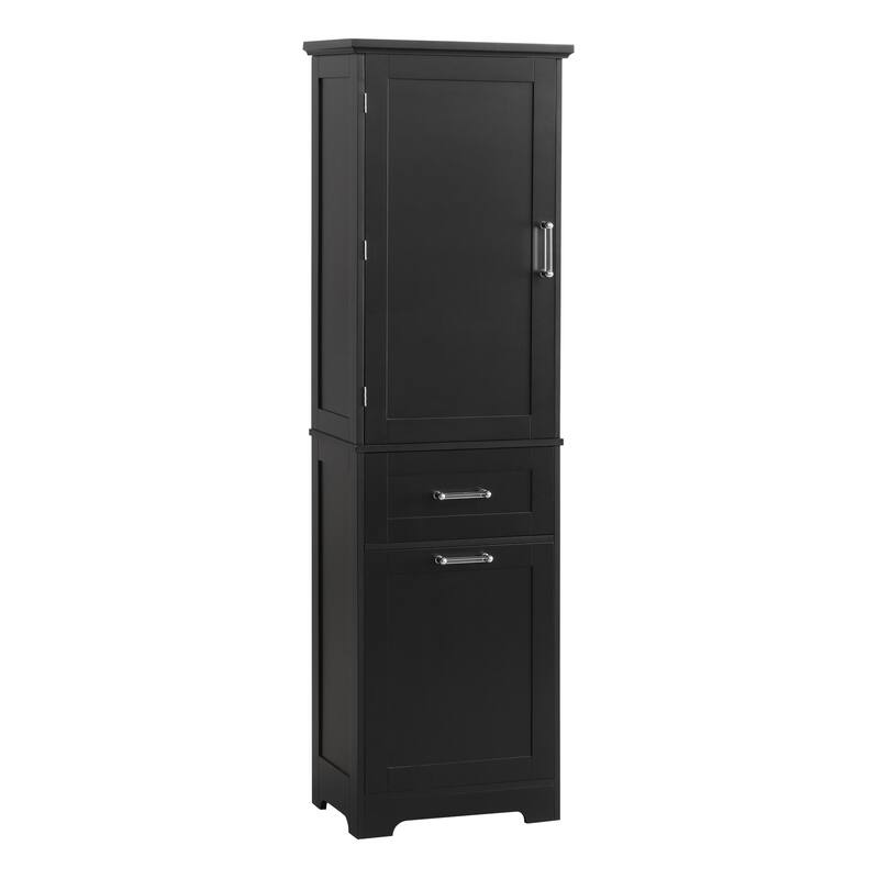 Roomfitters 63" Tall Bathroom Storage Cabinet, Freestanding Linen Tower with 2 Drawers and Adjustable Shelves, Black