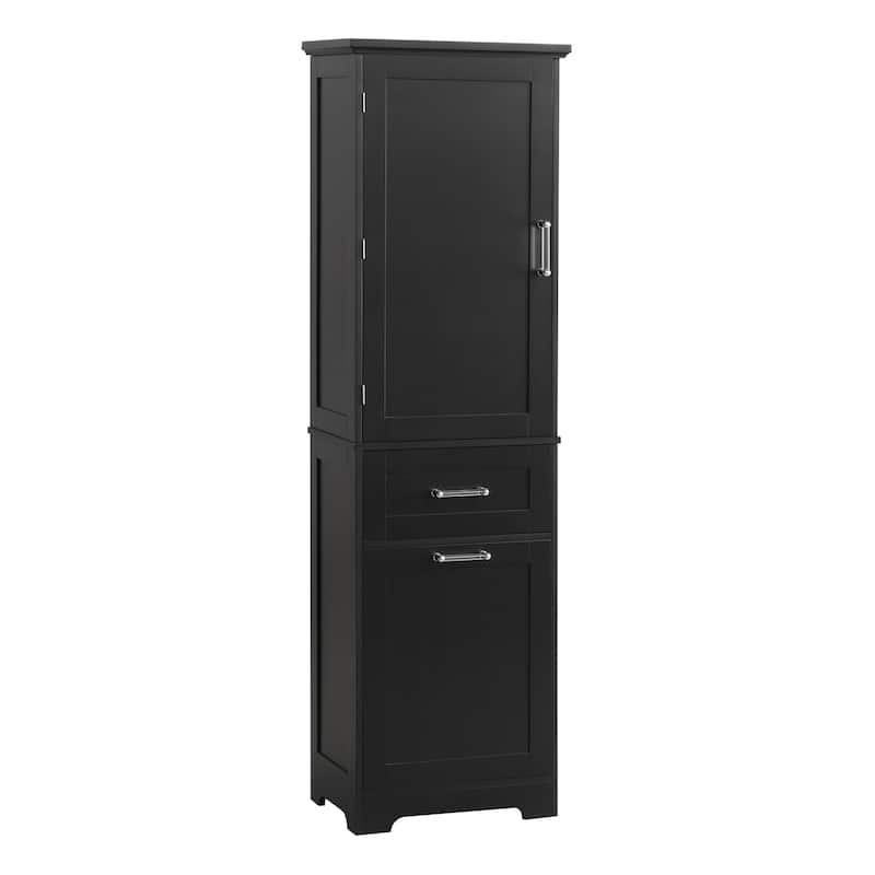 Tall Bathroom Storage Cabinet, Freestanding Storage Cabinet with Two Different Size Drawers - Black
