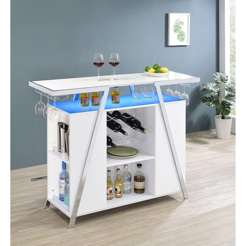 Araceli White High Gloss Freestanding LED Home Bar Cabinet