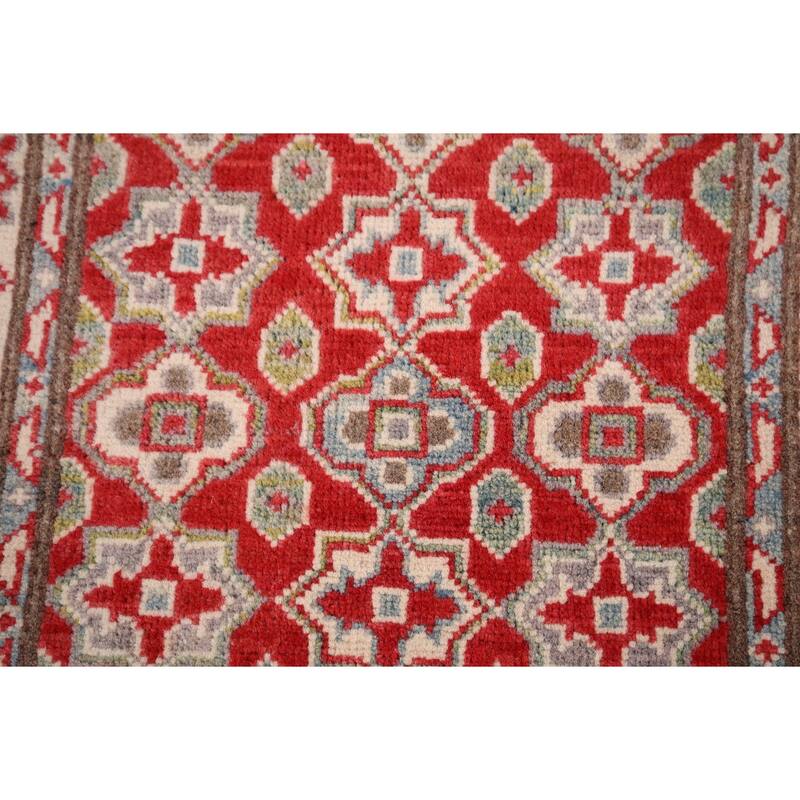 Geometric Kazak Foyer Rug Handmade Oriental Red Wool Carpet - 2'0" x 3'0"