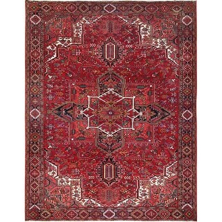 Hand Knotted Red Heriz with Wool Oriental Rug (10'1