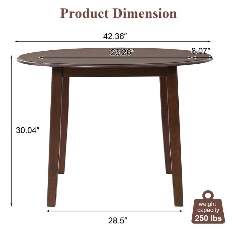 Extendable Round Wood Dining Table with Folding Leaf for Small Spaces