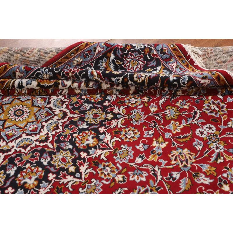 Traditional Red Kashan Turkish Area Rug Floral Machine-Made Carpet - 9'8" x 12'9"