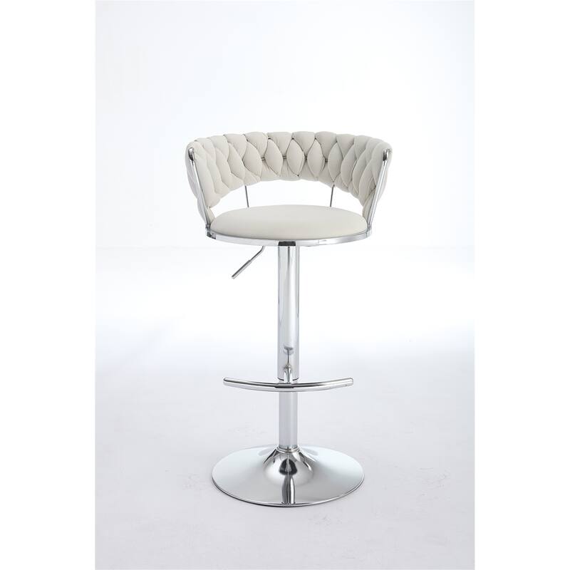 Set of 2 Bar Stools,with Chrome Footrest and Base Swivel Height Adjustable Mechanical Lifting Velvet Chrome Leg Simple Bar Stool