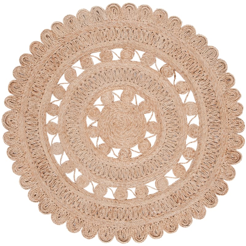 SAFAVIEH Natural Fiber Cannie Farmhouse Country Cottage Jute Rug - 4' Round - Natural
