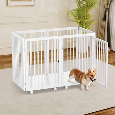 DoCred 133.6" Extra Wide Wooden Dog Gate with Wheels and Door, 6-Panel