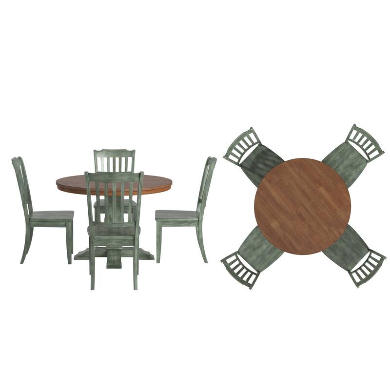 Ronda 45" Round Solid Wood Top Dining Set with Spindle Back Chairs