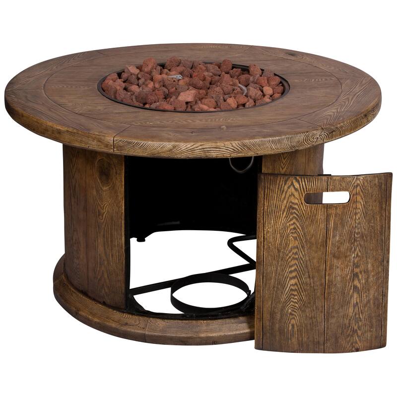 Fire & Flare 35"W Round 50K BTU Outdoor Propane Fire Pit Table with Lava Rocks