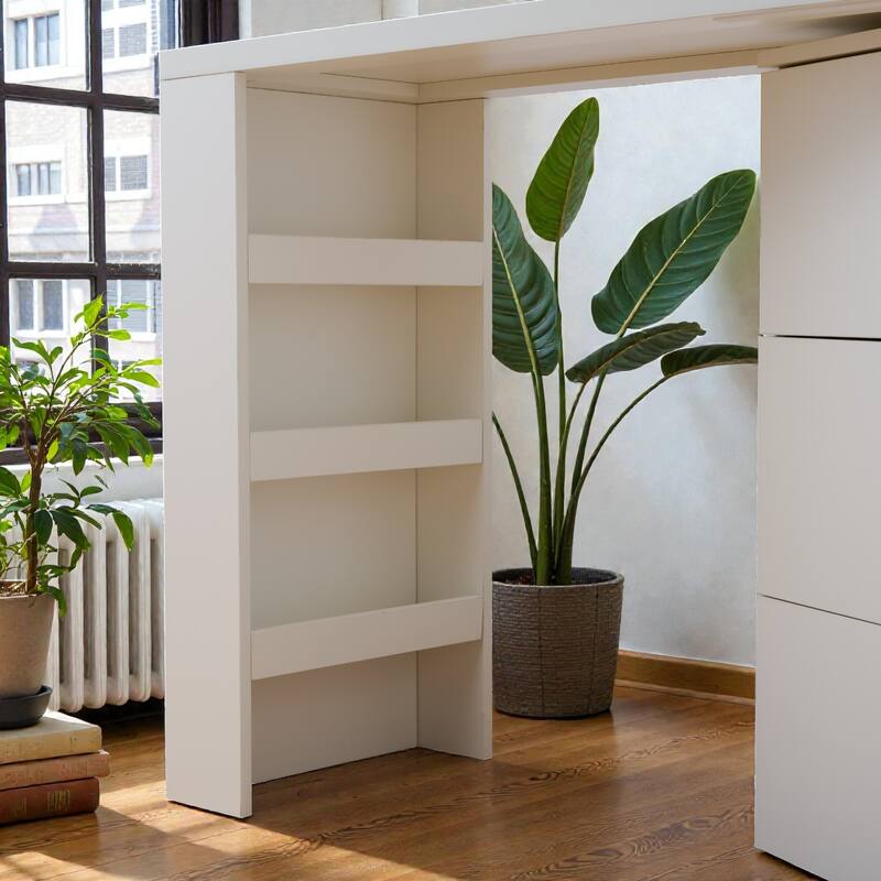 White Minimalist Desk with Removable Desktop, 6 Drawers and 3 Storage Compartments for Home Office