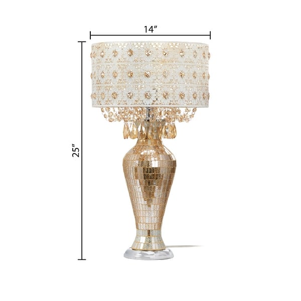 River of Goods Solvang Jeweled Metal/Mosaic Base Cascading Crystal Table Lamp - 14"L x 14"W x 25"H
