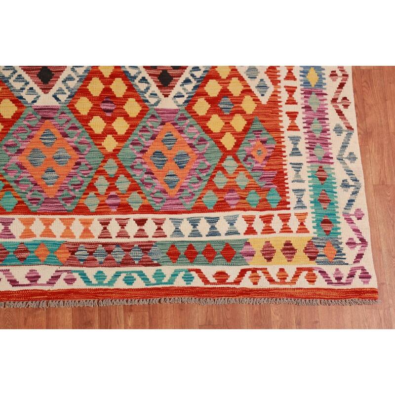 Reversible Kilim Oriental Area Rug Hand-Woven Living Room Wool Carpet - 9'10"x 13'0"