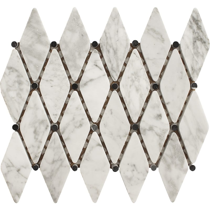 Carrara Marble Rhomoboid-Nero Honed Mosaic Tile - Sample - White