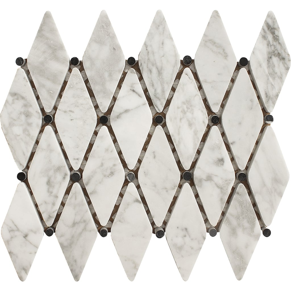 Carrara Marble Rhomoboid-Nero Honed Mosaic Tile