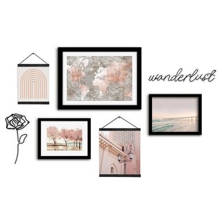 7 Piece Framed Multimedia Gallery Wall Art Set Pink Feminine Travel Wanderlust