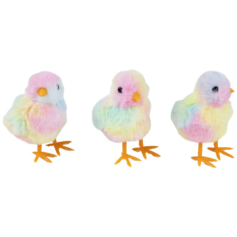 Plush Tie Dye Easter Chick Figurines - 4.25" - Set of 3