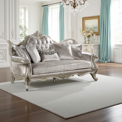 Bertha Sofa, Ornate Carved European Classic Beige Champagne, 85 Inch