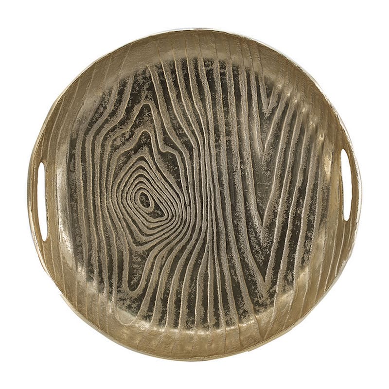 15 Inch Round Decorative Platter Tray, Sloped Rim, Texture Brass Gold