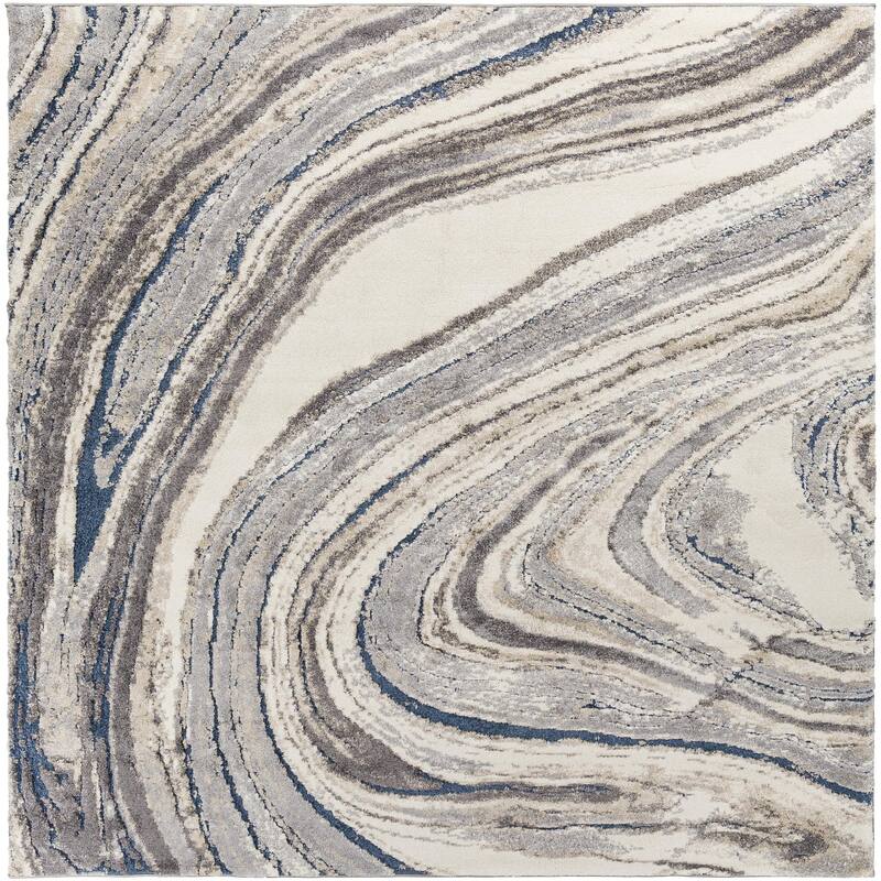 Livabliss Glam Tuscany Abstract Area Rug - 7'10" x 7'10" Square - Grey/Beige