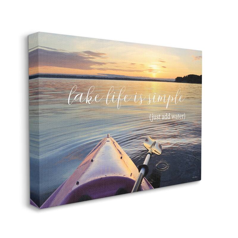 Stupell Lake Life Is Simple Phrase Kayak Boat Sunrise Canvas Wall Art - Blue