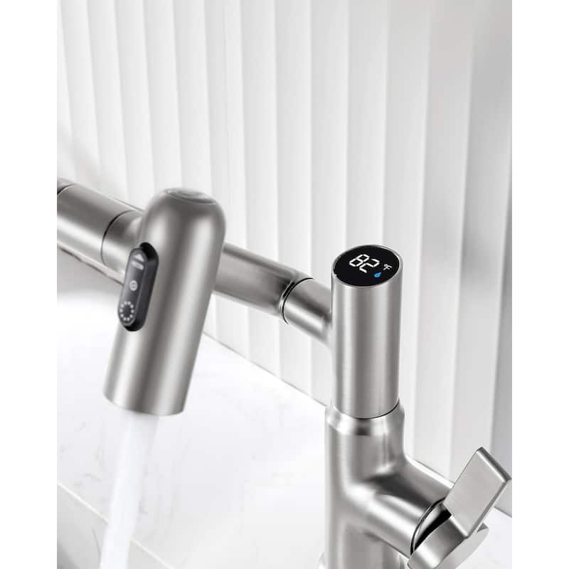 Lefton Rotatable Bathroom Faucet with Temperature Display in Fahrenheit (Batteries-Free), BF2204