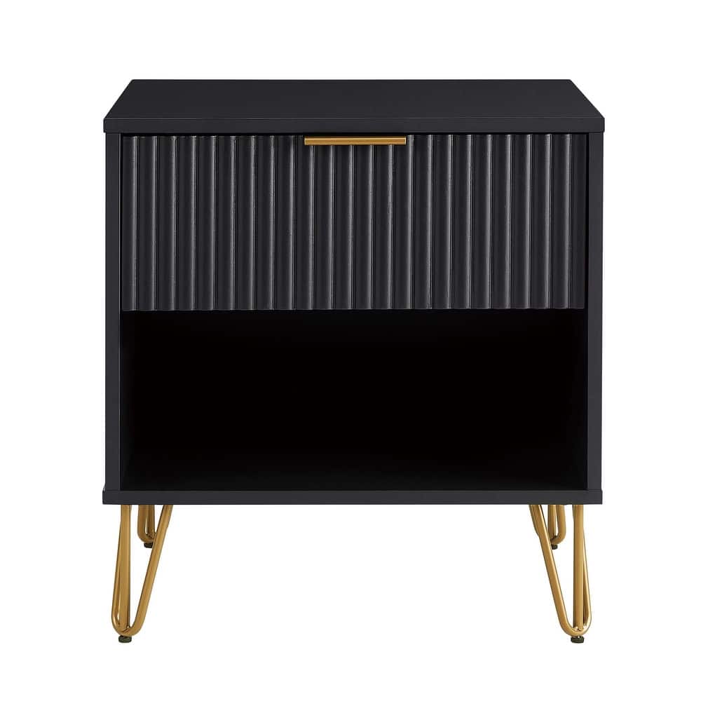 20" Fluted Nightstand with Single Drawer and Metal Legs Modern Design