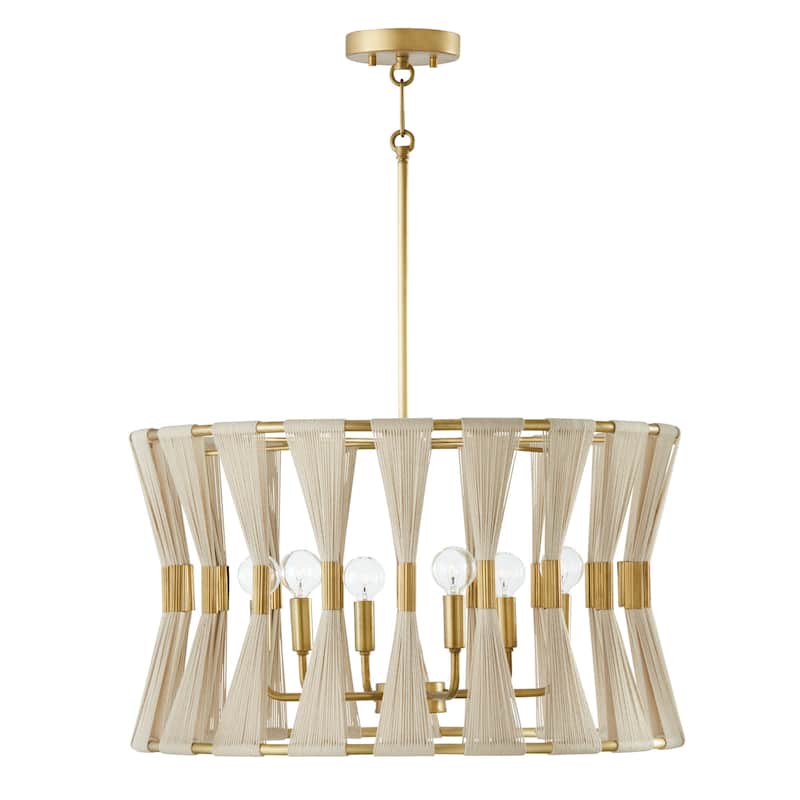 Bianca 24.5" 6-light Patinaed Brass/ Tapered String Pendant - Patinaed Brass/ Bleached Natural Rope