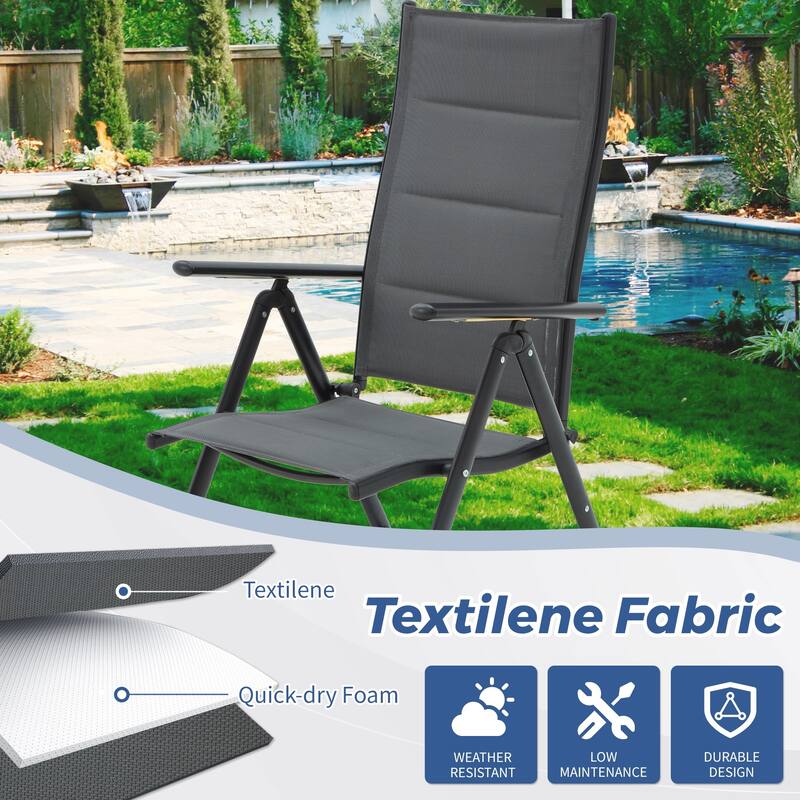 Versatile Outdoor Dining Sets w Swivel/Folding Chairs & Steel Slat Table and HDPE Dining Table Set for Gardens, Patios