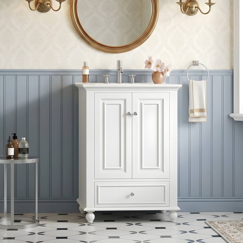 Bathroom Vanity with Ceramic Sink, Bathroom Storage Cabinet with Soft Closing Doors