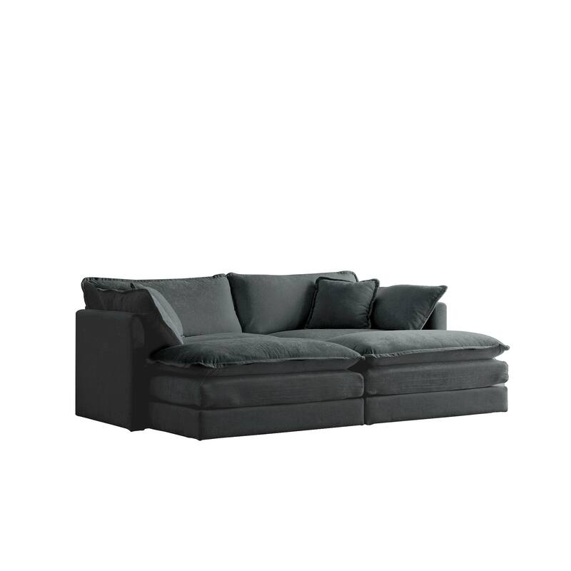 Roomfitters 4-Piece Modular Sectional Sofa, 2-Seater Loveseat with 2 Ottomans and 5 Pillows