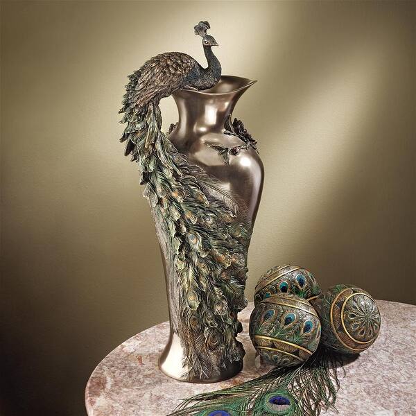 slide 1 of 7, Design Toscano Peacock Centerpiece Sculptural Vase - Bronze