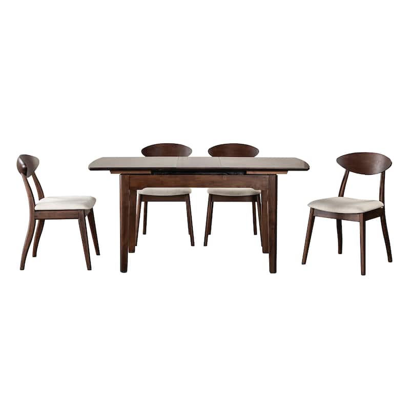Furniture of America Abigail VIII Mid-Century Modern 5-Piece Rich Walnut Solid Wood 64-inch Extendable Dining Set