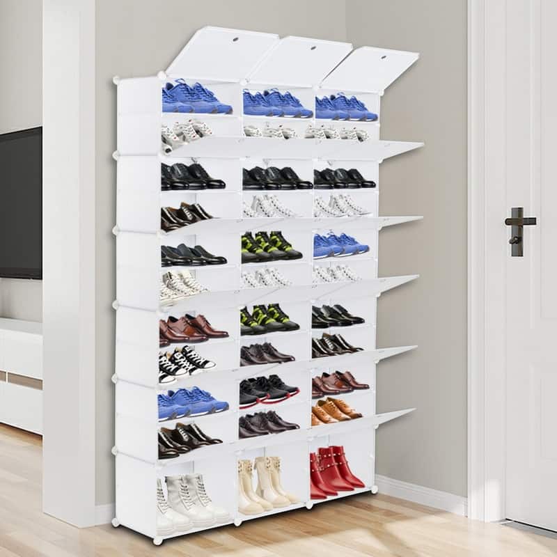 Portable Shoe Rack Organizer 66-72 Pair Tower Shelf Storage Cabinet - 12-tiers - 66 Pairs White