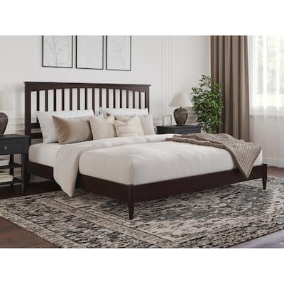 King Size Platform Bed - Solid Wood Low Profile Bed Frame - Espresso Finish