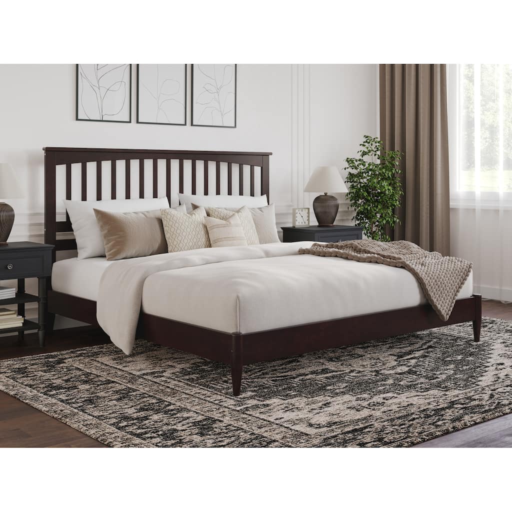 King Size Platform Bed - Solid Wood Low Profile Bed Frame - Espresso Finish