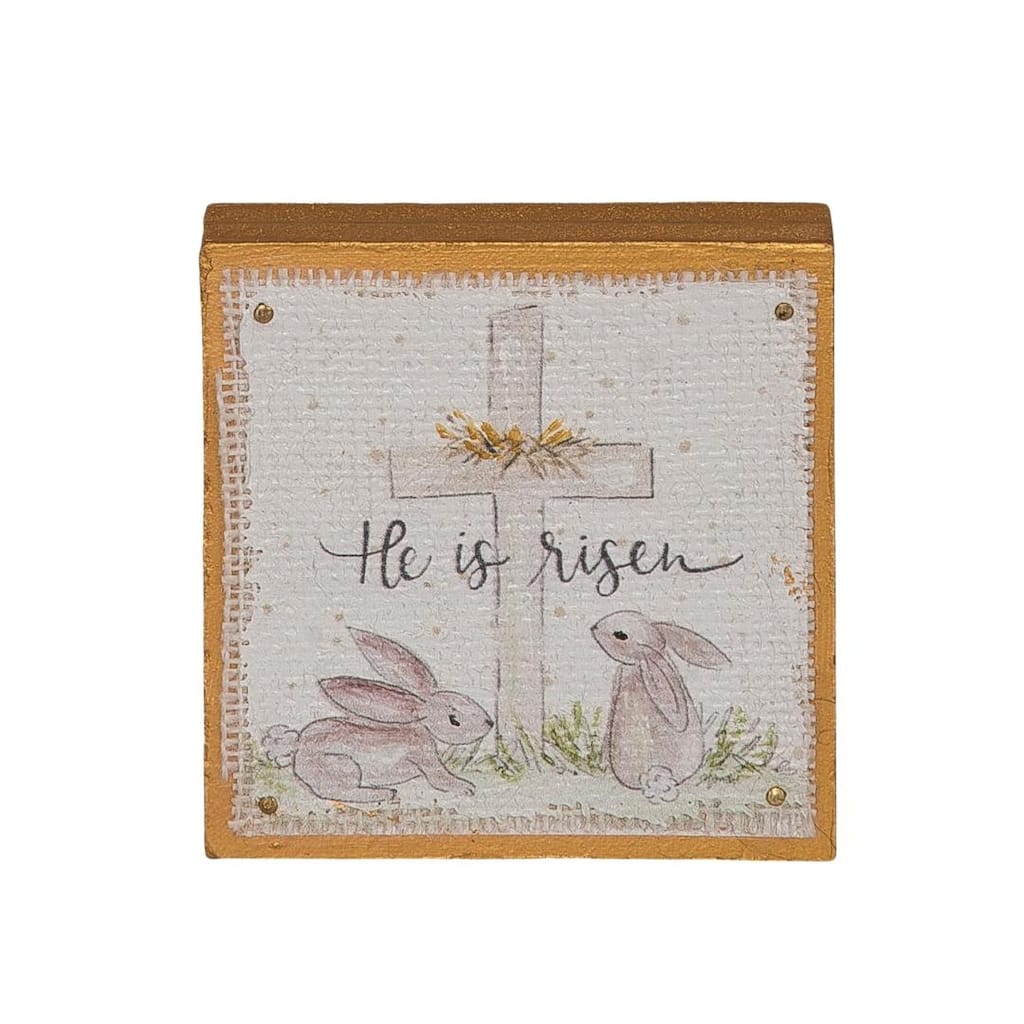 Transpac Wood Fabric Cross 2 Bunnies Handpainted Home Decorations Easter