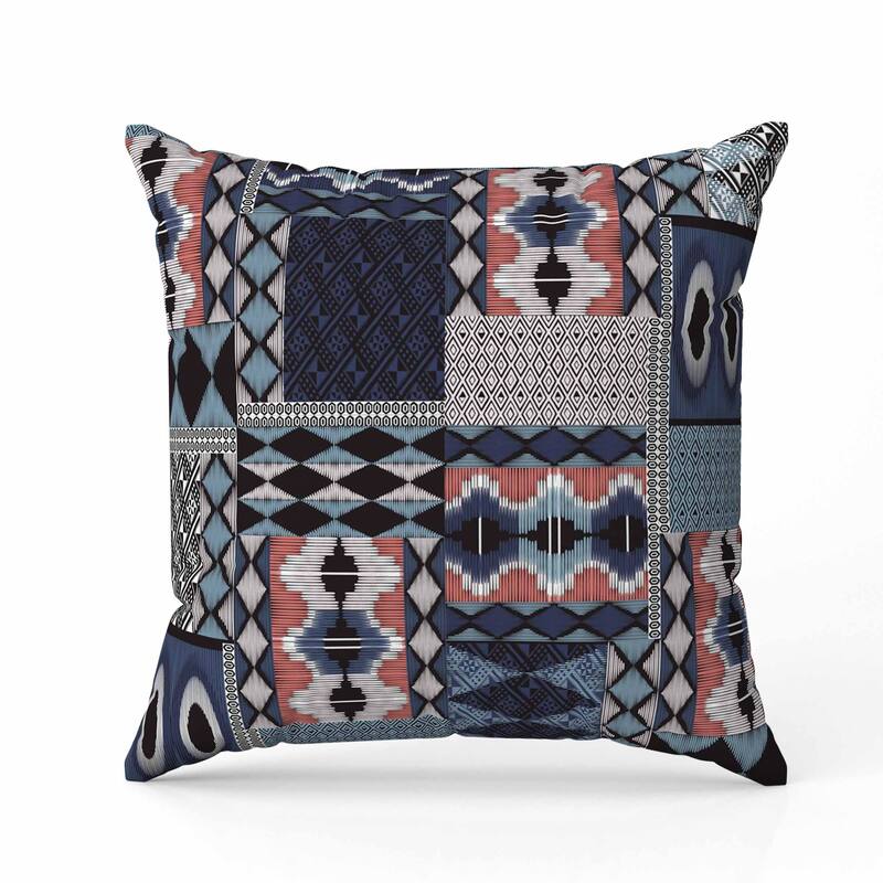 Patched Perfection Indoor/Outdoor Reversible Throw Pillow Blue and White