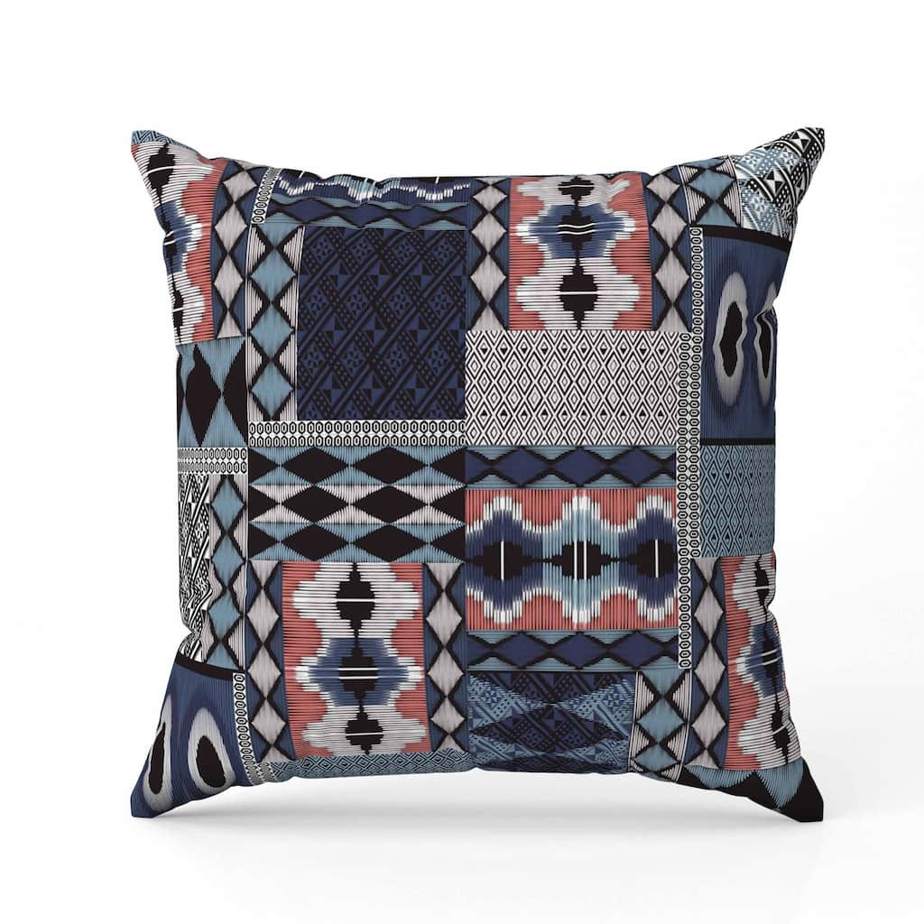 Patched Perfection Indoor/Outdoor Reversible Throw Pillow Blue and White