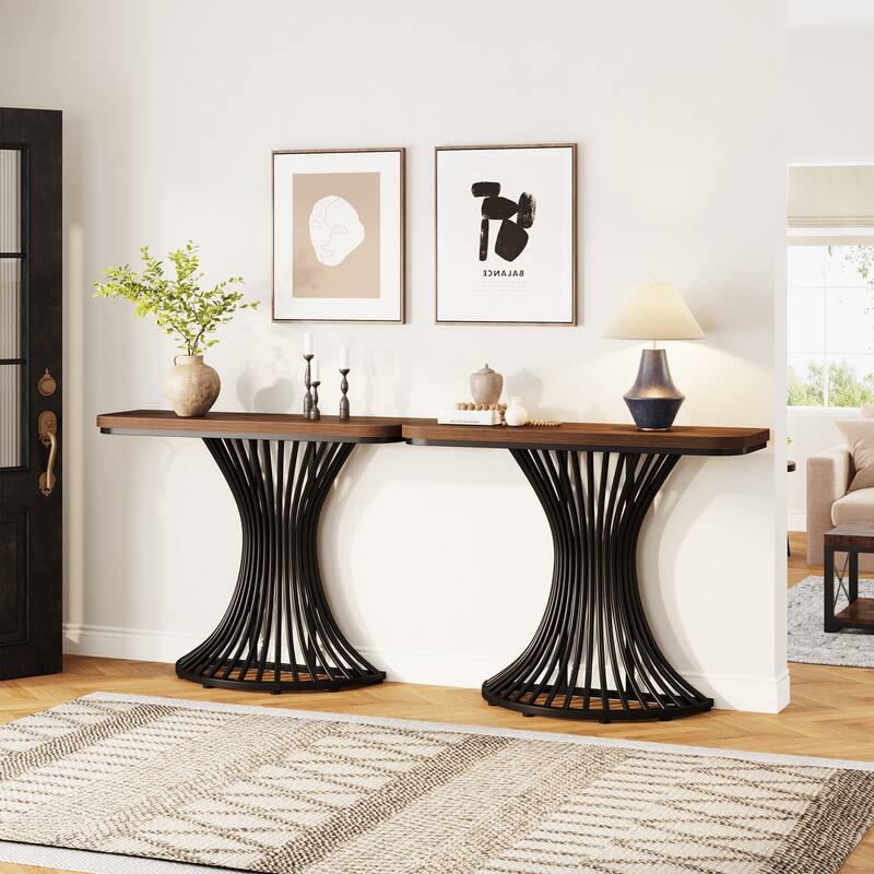 39-Inch Industrial Console Entryway Table Small Sofa Accent Table with Geometric Metal Base - 39.37" (L) x 11.8" (D)