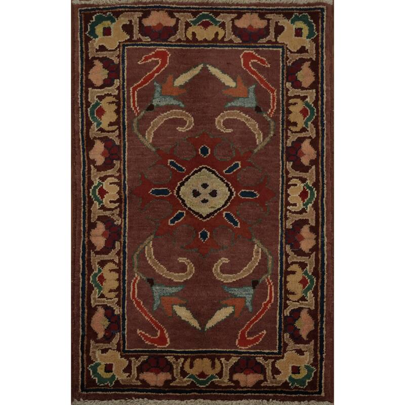 Hand Knotted Oriental 100% Wool Carpet Traditional Geometric Brown Peshawar Area Rug - 3' 1'' X 2' 0''