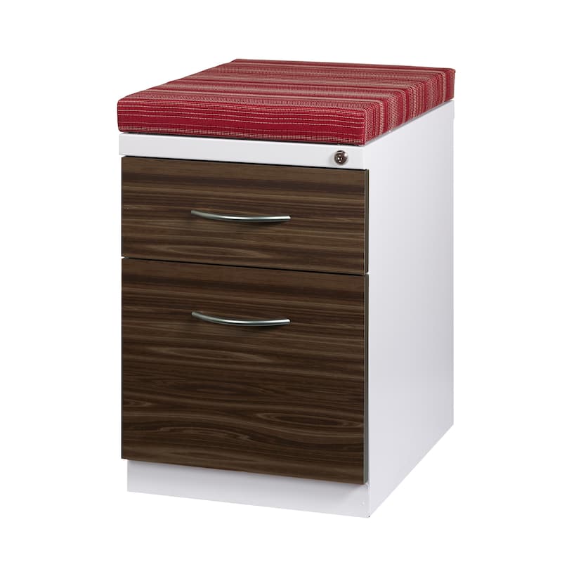 Hirsh 20-inch Deep Mobile Pedestal File 2-Drawer Box/File with Laminate Drawer Fronts and Seat Cushion, White/Heat Wave/Walnut