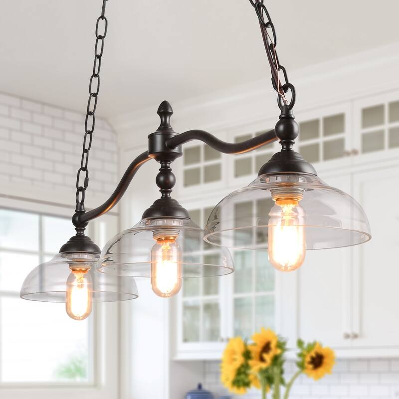 Modern Farmhouse 3-Light Linear Black Chandelier Glass Kitchen Island Lights for Dining Room - W38"x W7.9" x H8.3"