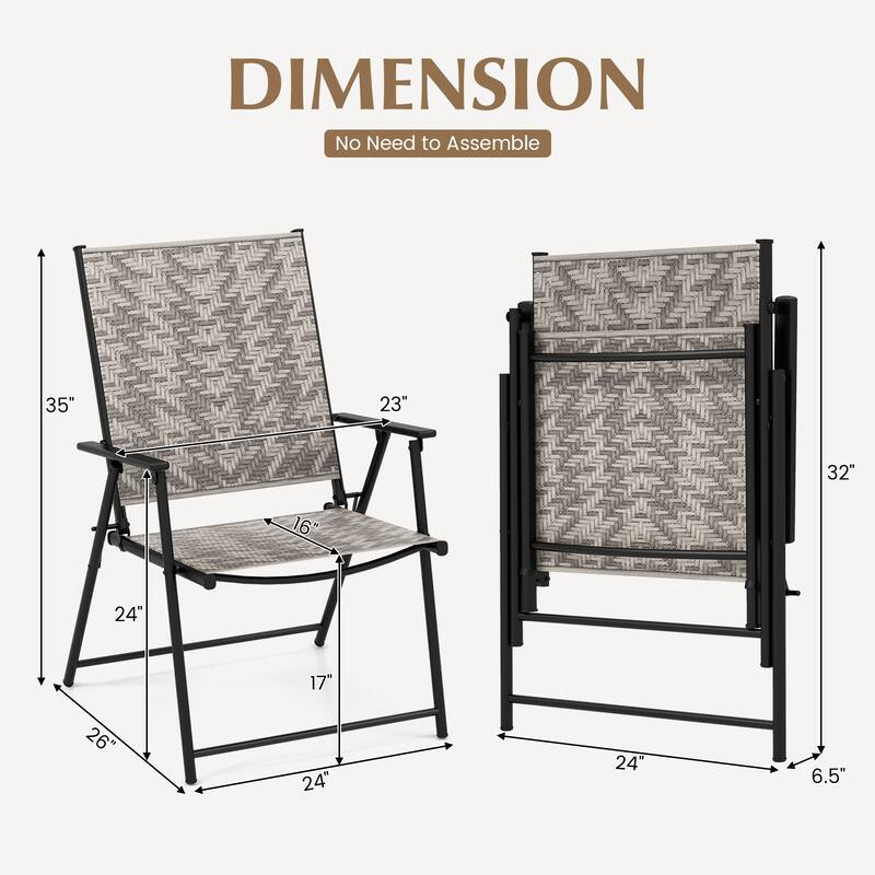 Gymax Set of 4 Folding Chairs w/ Armrests Metal Frame for Garden No